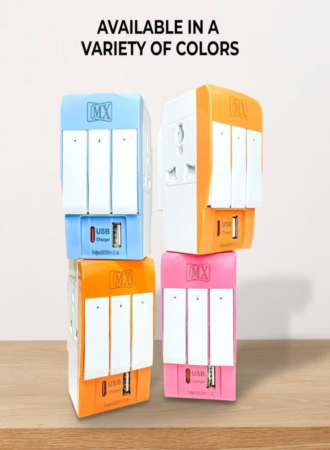 ام كي مقبس متعدد الأطراف من النوع C PD وUSB ثلاثي الأطراف - محول سفر عالمي مزود بمنافذ USB ومؤشر LED لكل منفذ - مقبس ثلاثي الاتجاهات (5 أمبير - 250 فولت) - لوحة تمديد من النوع D متعدد الألوان - Image 5